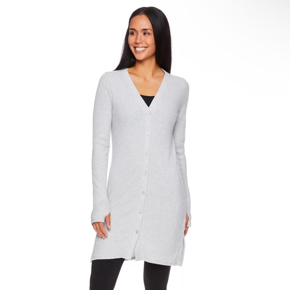 Women's Gaiam Restore Ribbed Long Cardigan Button Front Super Soft Casual O22